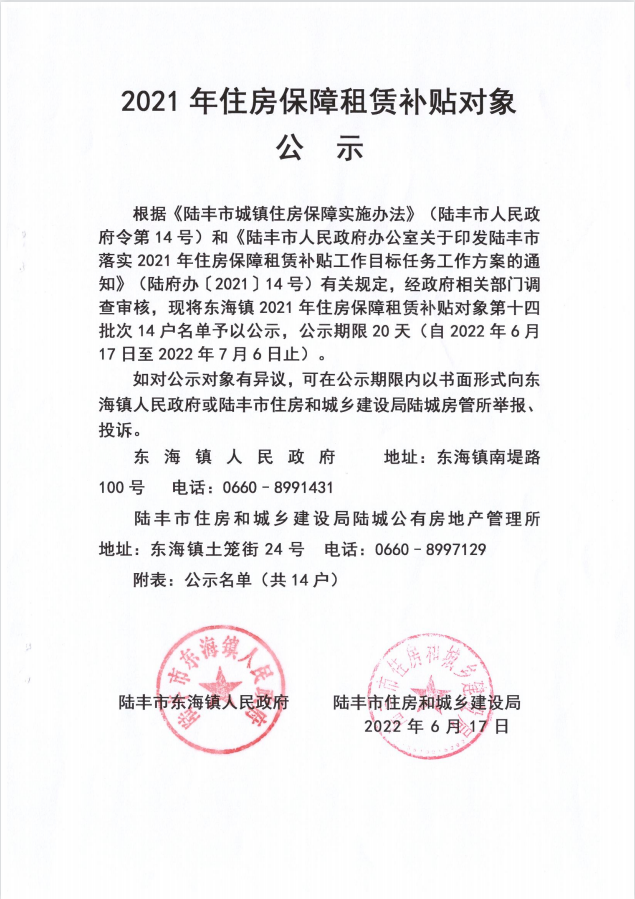 2021的住房保障租賃補貼對象公示（東海14戶）.png